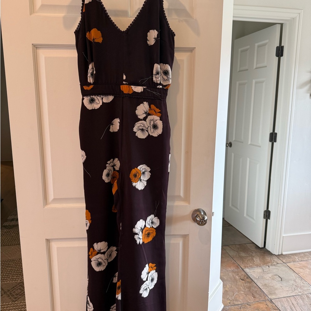 cupcakes & cashmere Burgundy Floral Wide Leg Jumpsuit